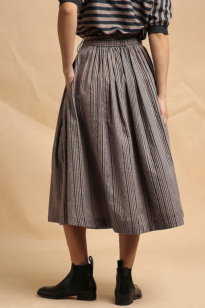 Grey Handspun Cotton Block Printed Skirt by Mati at Pernia's Pop Up Shop