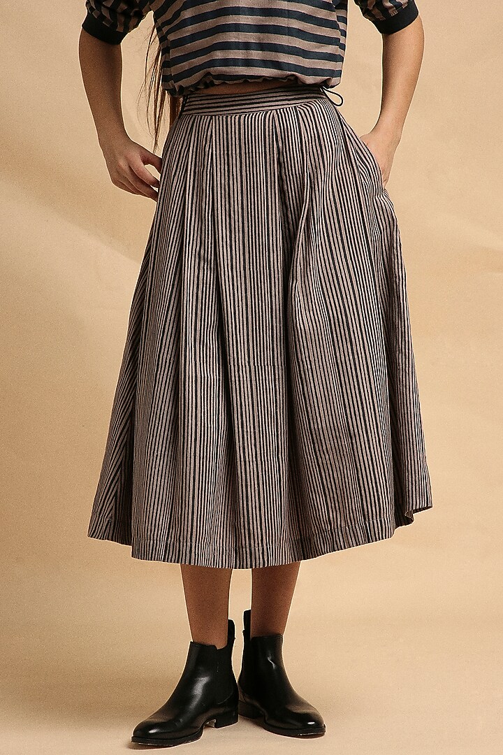 Grey Handspun Cotton Block Printed Skirt by Mati at Pernia's Pop Up Shop