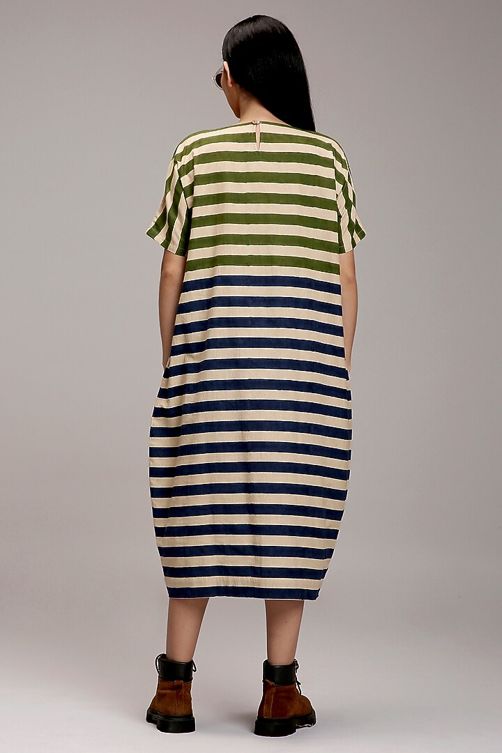 Off-White Handwoven Cotton Hand-Block Printed Summer Dress by Mati at Pernia's Pop Up Shop