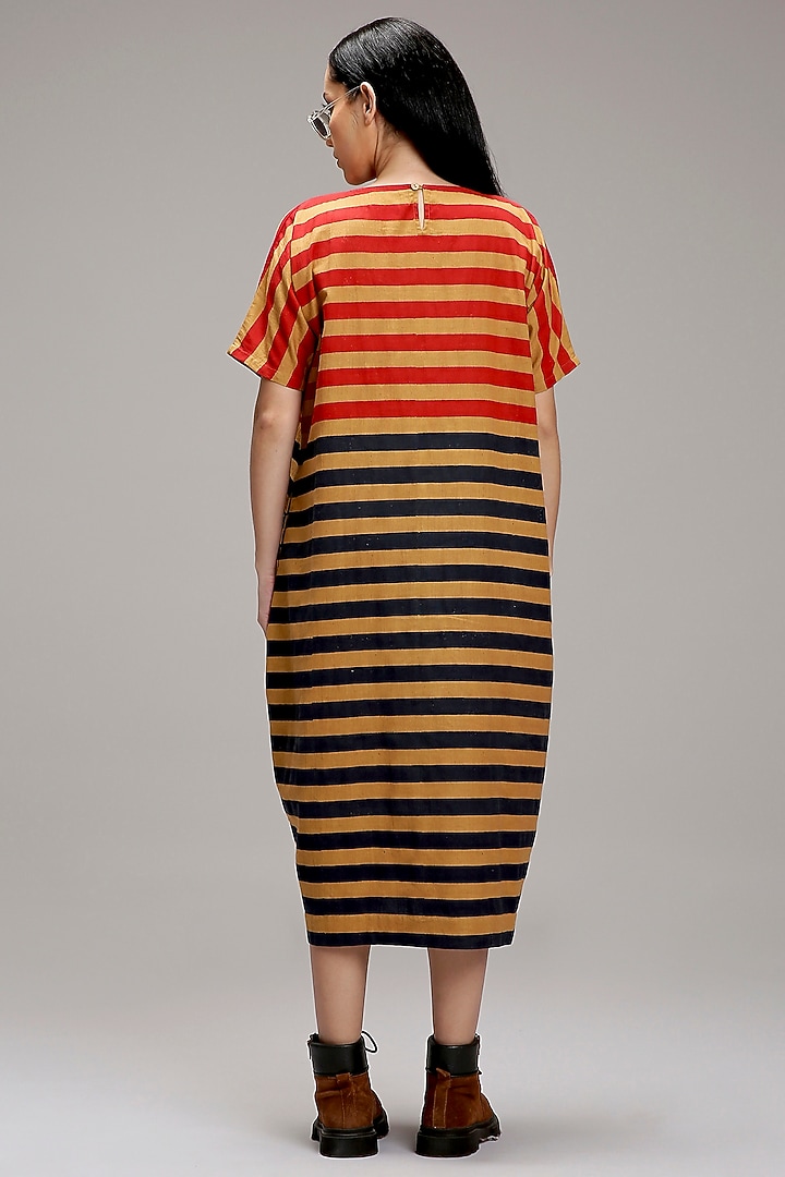Tan-Brown Handwoven Cotton Hand-Block Printed Summer Dress by Mati at Pernia's Pop Up Shop