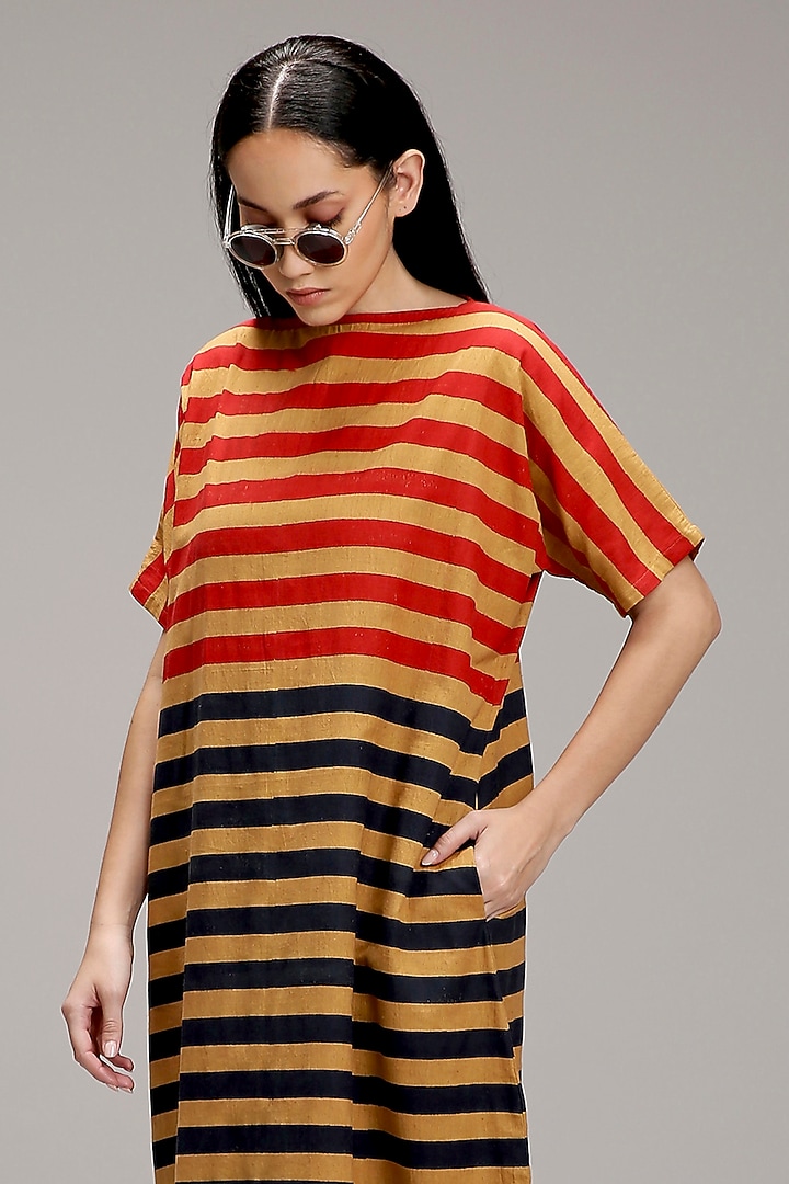 Tan-Brown Handwoven Cotton Hand-Block Printed Summer Dress by Mati at Pernia's Pop Up Shop