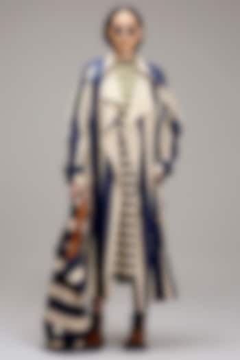 Off-White Handwoven Cotton Hand-Block Printed & Embroidered Jacket Vacation Dress by Mati at Pernia's Pop Up Shop