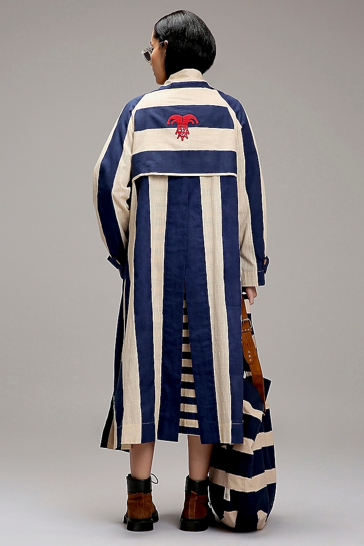 Off-White Handwoven Cotton Hand-Block Printed & Embroidered Jacket Vacation Dress by Mati at Pernia's Pop Up Shop