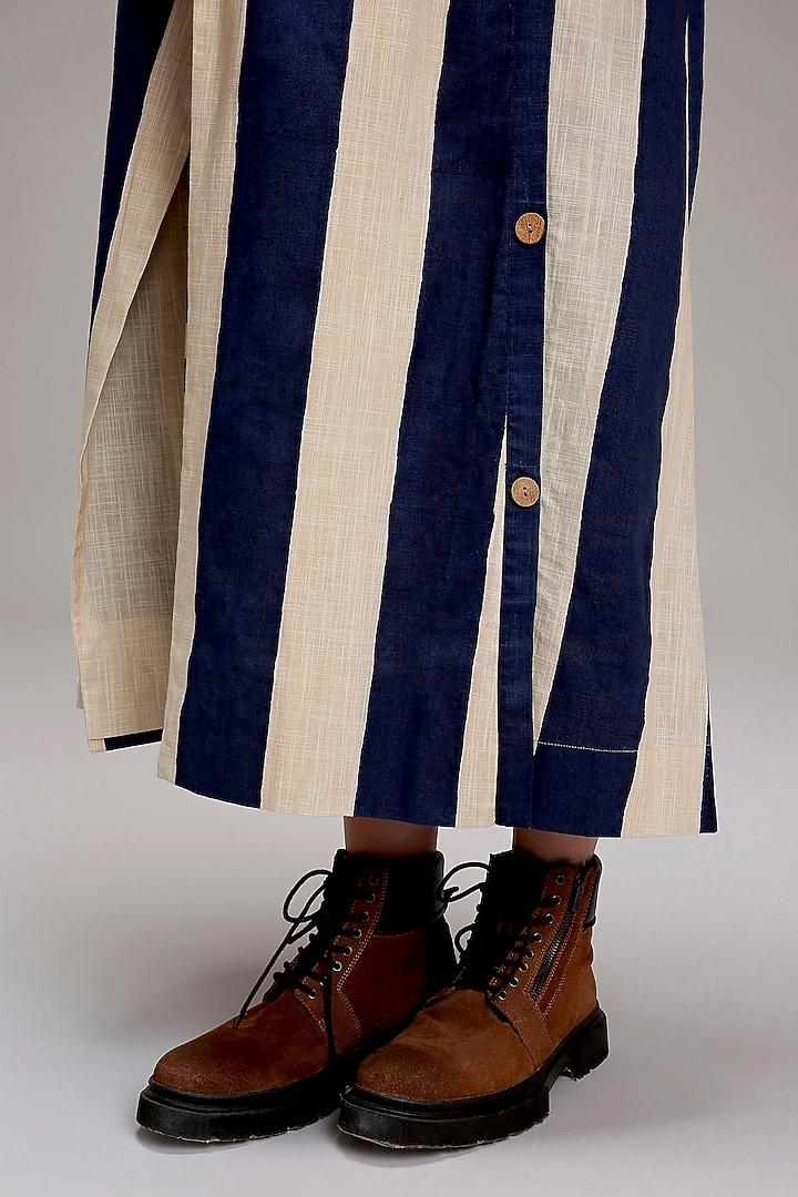 Off-White Handwoven Cotton Hand-Block Printed & Embroidered Jacket Vacation Dress by Mati at Pernia's Pop Up Shop