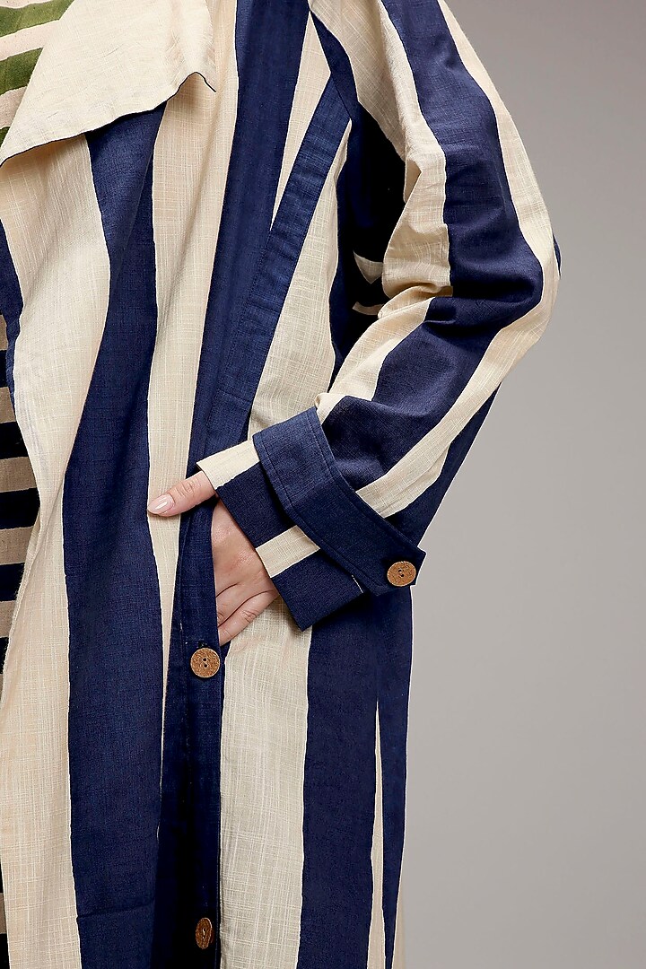 Off-White Handwoven Cotton Hand-Block Printed & Embroidered Jacket Vacation Dress by Mati at Pernia's Pop Up Shop