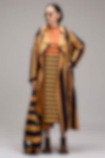 Tan-Brown Handwoven Cotton Hand-Block Printed & Embroidered Jacket Vacation Dress by Mati at Pernia's Pop Up Shop