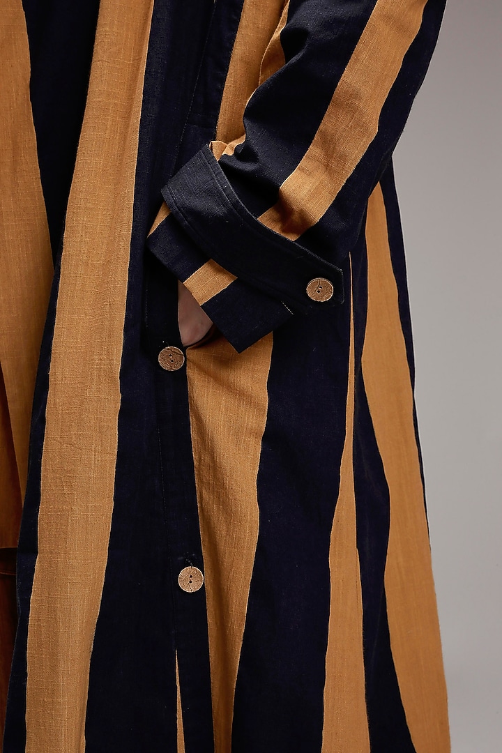 Tan-Brown Handwoven Cotton Hand-Block Printed & Embroidered Jacket Vacation Dress by Mati at Pernia's Pop Up Shop