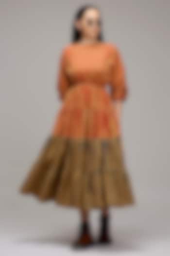 Shell Green & Blue Handwoven Cotton Hand-Block Printed Tiered Vacation Dress by Mati at Pernia's Pop Up Shop