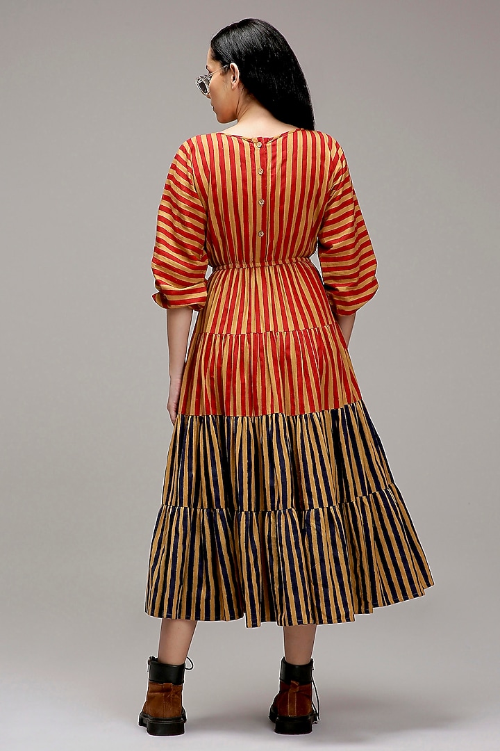 Shell Green & Blue Handwoven Cotton Hand-Block Printed Tiered Vacation Dress by Mati at Pernia's Pop Up Shop