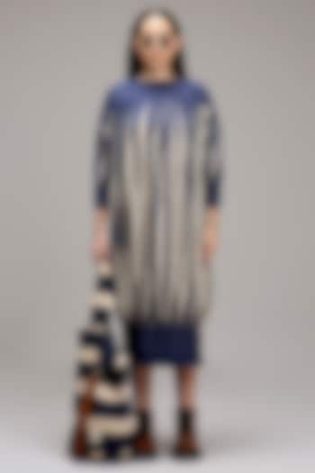 Off-White & Blue Handwoven Cotton Hand-Block Printed Vacation Dress by Mati at Pernia's Pop Up Shop