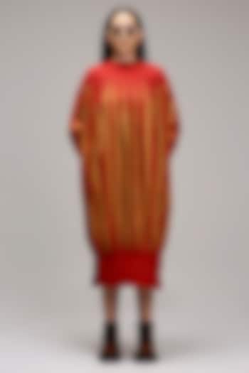 Tan-Brown Handwoven Cotton Hand-Block Printed Vacation Dress by Mati at Pernia's Pop Up Shop