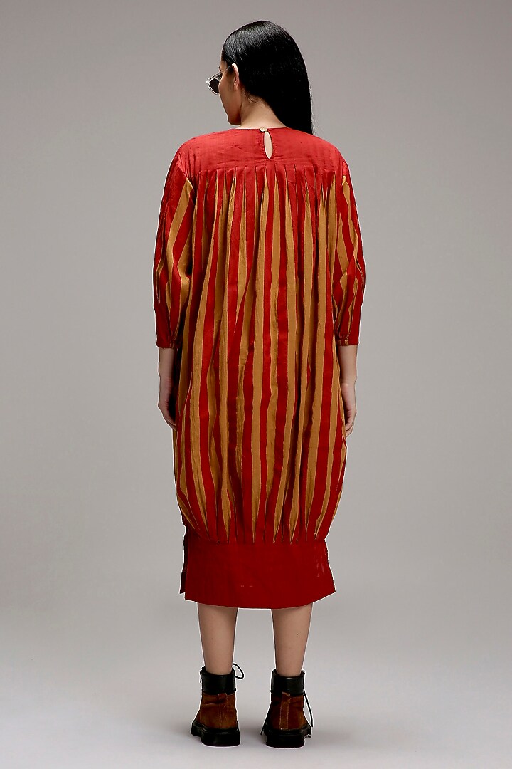 Tan-Brown Handwoven Cotton Hand-Block Printed Vacation Dress by Mati at Pernia's Pop Up Shop