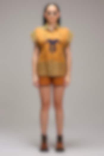 Tan-Brown Cotton Printed Shorts by Mati at Pernia's Pop Up Shop