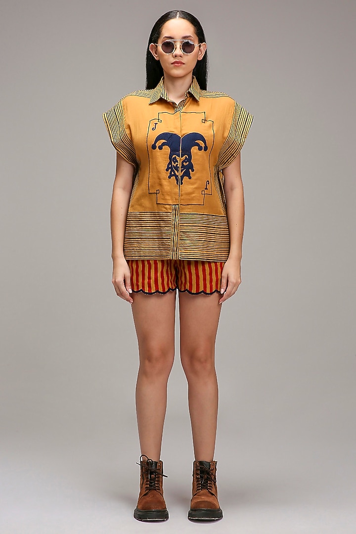 Tan-Brown Cotton Printed Shorts by Mati at Pernia's Pop Up Shop