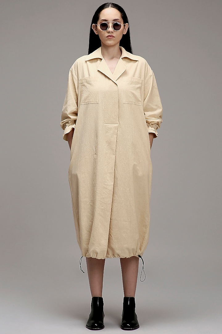 Off-White Handwoven Cotton Elasticated Shirt Summer Dress by Mati at Pernia's Pop Up Shop