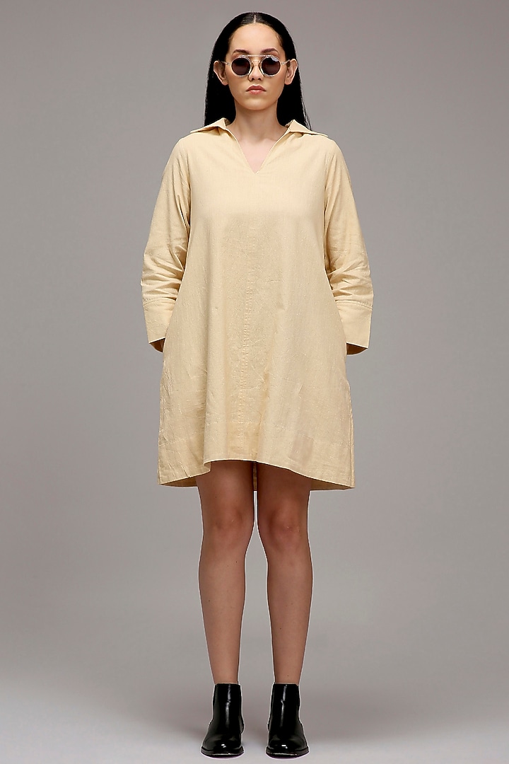 Off-White Handwoven Cotton A-line Shift Summer Dress by Mati at Pernia's Pop Up Shop