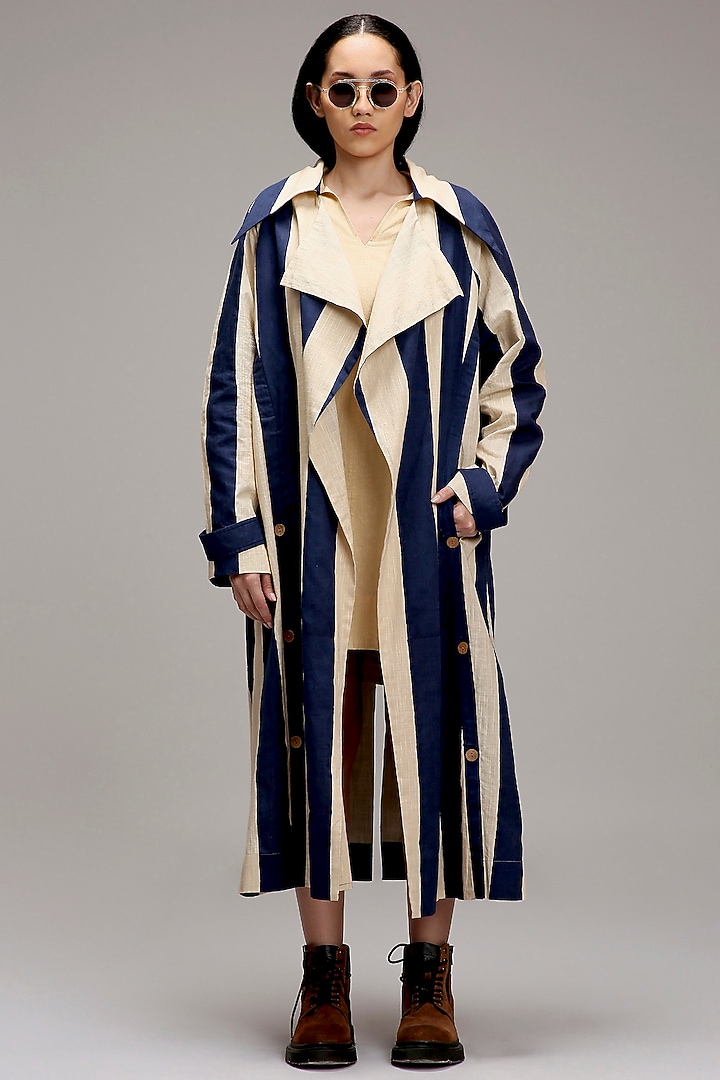 Off-White Handwoven Cotton A-line Shift Vacation Dress With Jacket by Mati at Pernia's Pop Up Shop
