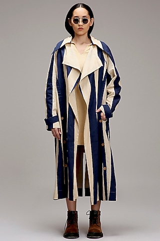 Off-White Handwoven Cotton A-line Shift Dress With Jacket by Mati