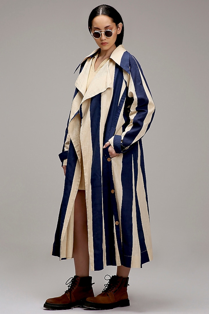 Off-White Handwoven Cotton A-line Shift Vacation Dress With Jacket by Mati at Pernia's Pop Up Shop