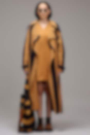 Tan Brown Handwoven Cotton A-line Shift Vacation Dress With Jacket by Mati at Pernia's Pop Up Shop