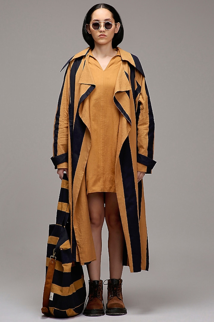 Tan Brown Handwoven Cotton A-line Shift Vacation Dress With Jacket by Mati at Pernia's Pop Up Shop