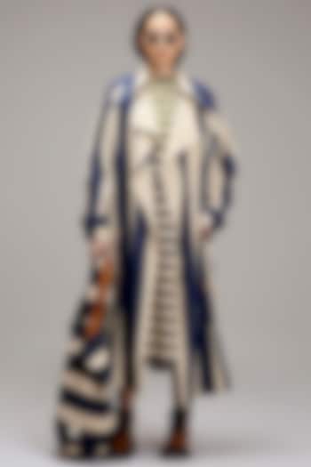 Off-White Cotton Hand Block Printed Trench Jacket by Mati at Pernia's Pop Up Shop