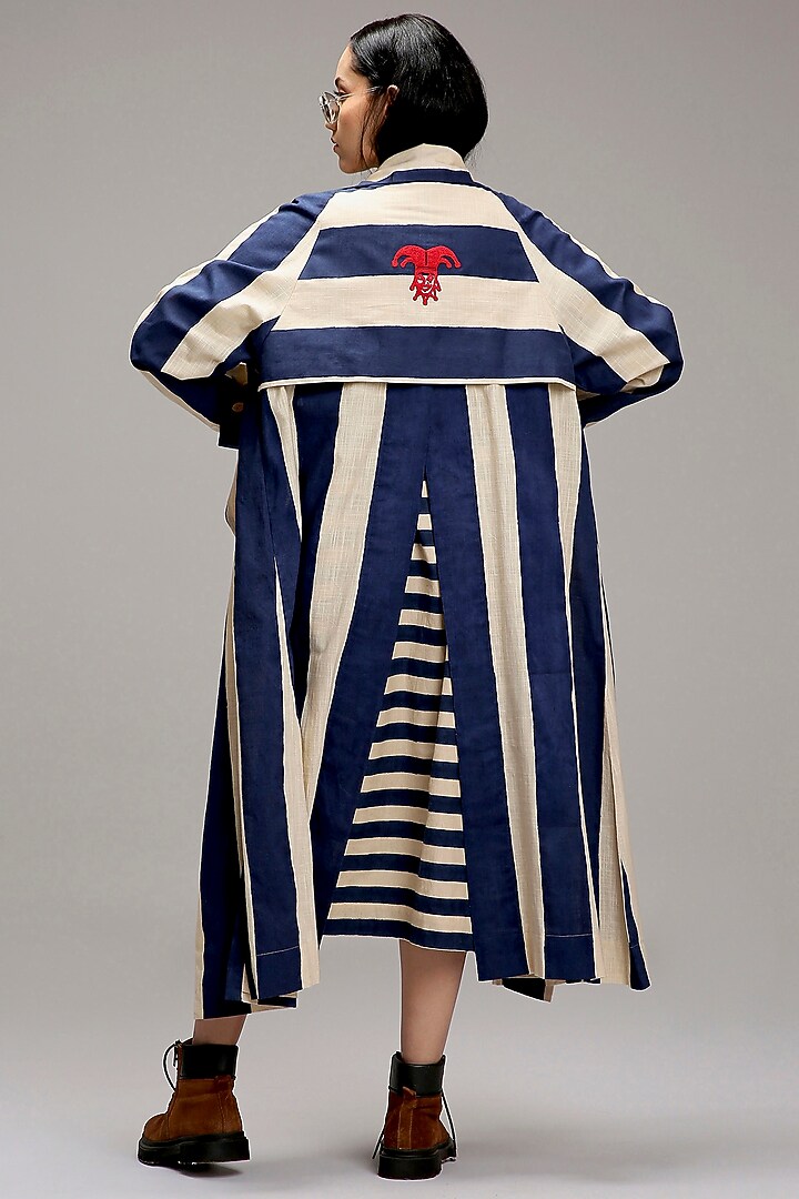 Off-White Cotton Hand Block Printed Trench Jacket by Mati at Pernia's Pop Up Shop