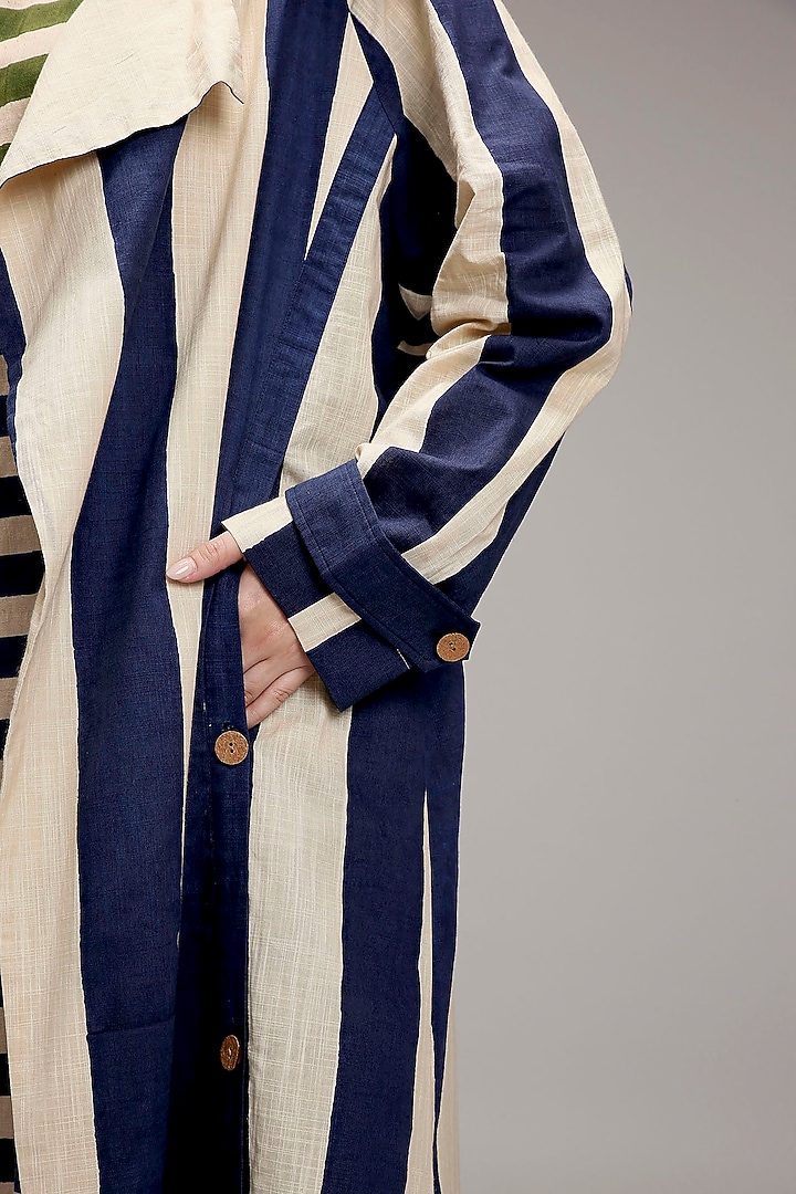 Off-White Cotton Hand Block Printed Trench Jacket by Mati at Pernia's Pop Up Shop