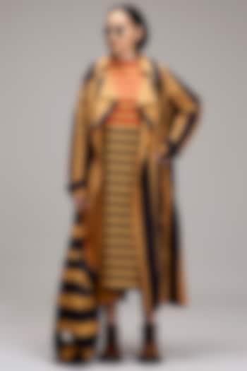 Tan Brown Cotton Hand Block Printed Trench Jacket by Mati at Pernia's Pop Up Shop