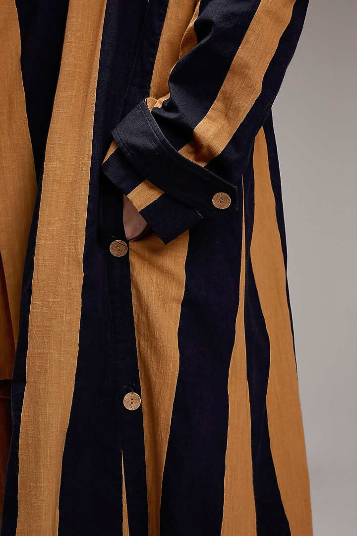 Tan Brown Cotton Hand Block Printed Trench Jacket by Mati at Pernia's Pop Up Shop