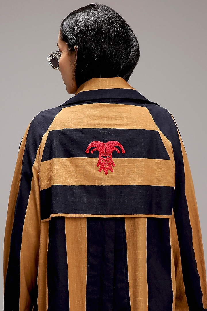 Tan Brown Cotton Hand Block Printed Trench Jacket by Mati at Pernia's Pop Up Shop