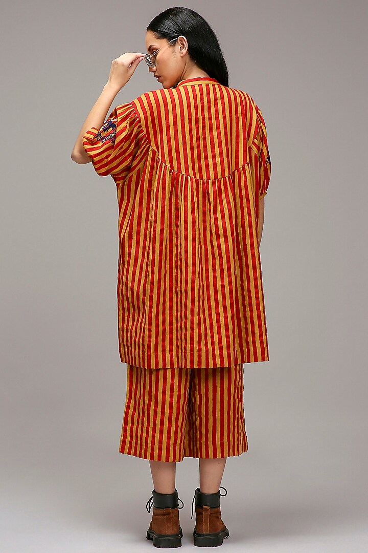 Tan Brown Handwoven Cotton Printed Capri Pants by Mati at Pernia's Pop Up Shop