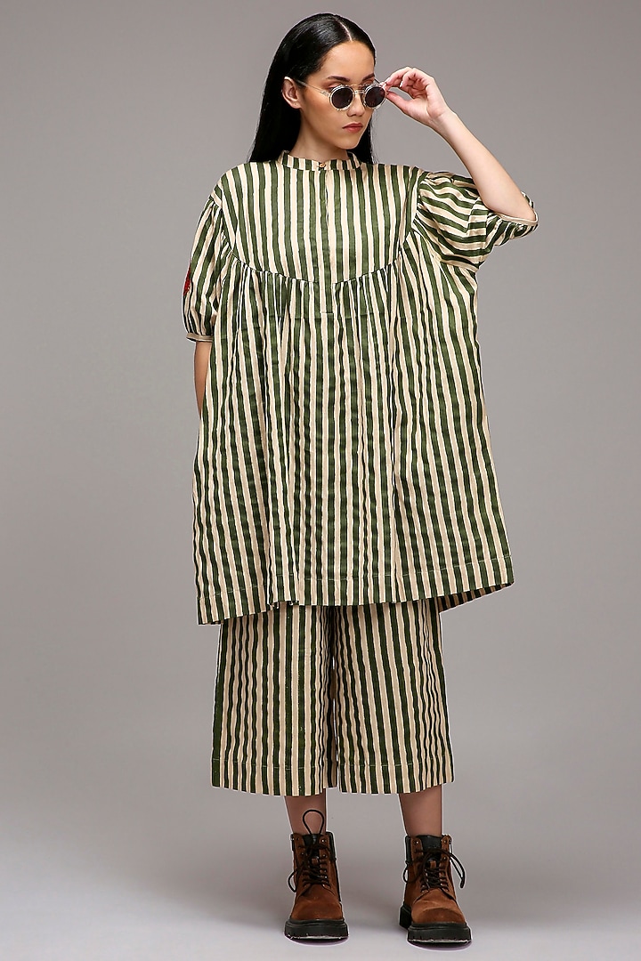 Off-White Handspun Cotton Stripe Printed Tunic Set by Mati at Pernia's Pop Up Shop