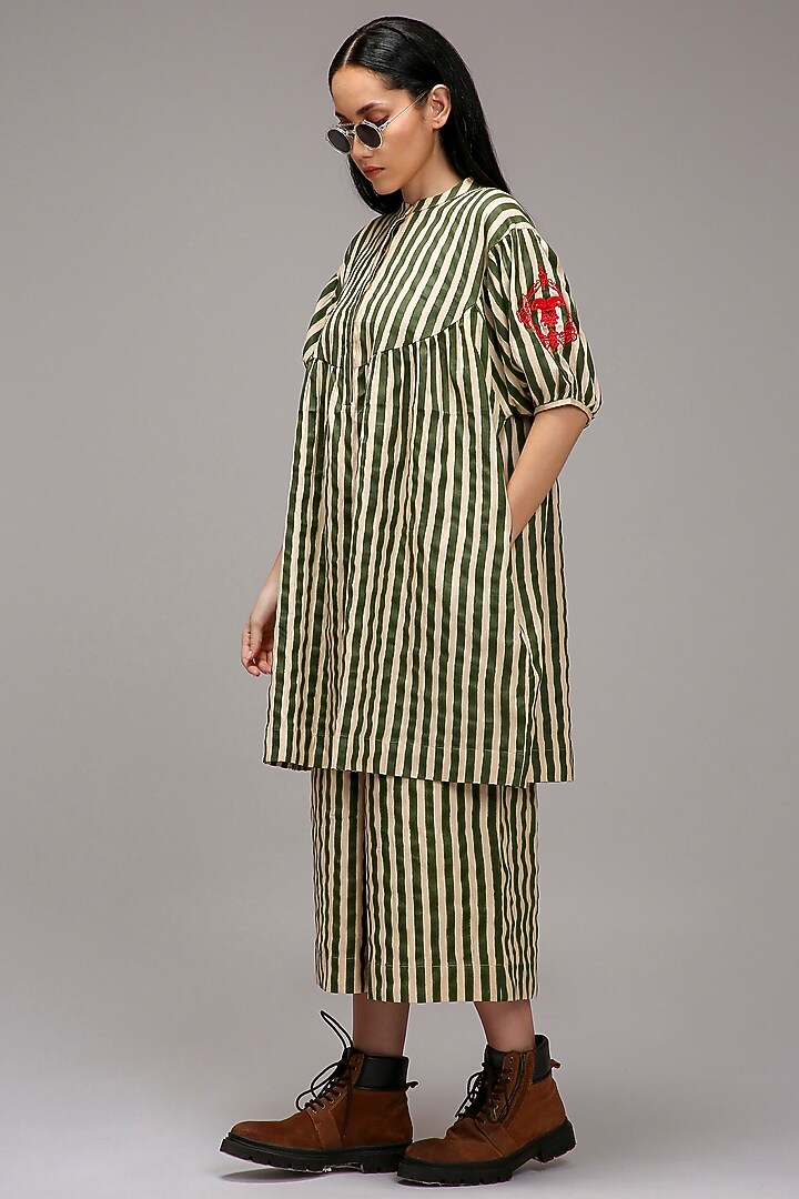 Off-White Handspun Cotton Stripe Printed Tunic Set by Mati at Pernia's Pop Up Shop