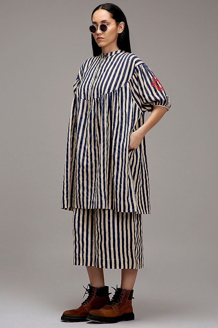 Off-White Handspun Cotton Stripe Printed Tunic Set by Mati at Pernia's Pop Up Shop