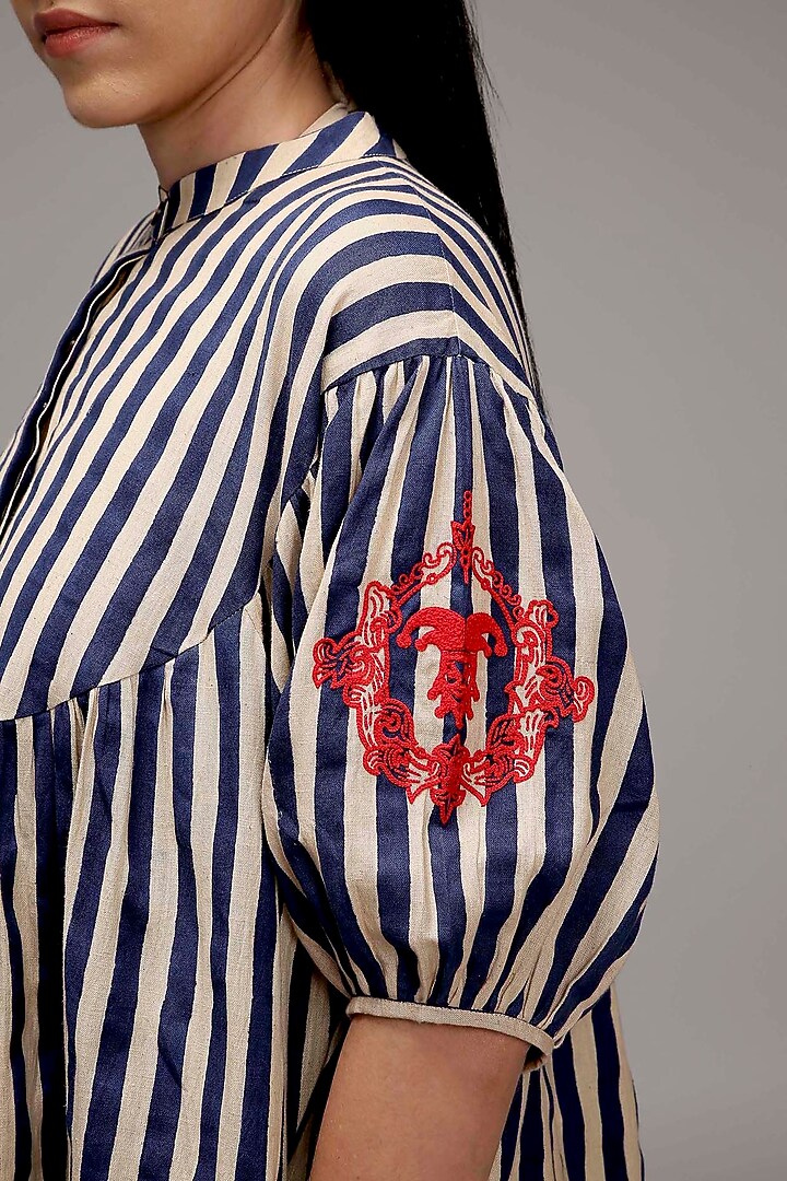 Off-White Handspun Cotton Stripe Printed Tunic Set by Mati at Pernia's Pop Up Shop