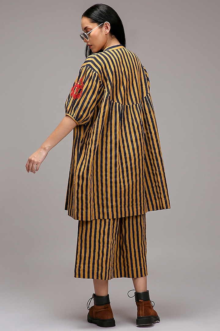 Tan Brown Handspun Cotton Stripe Printed Tunic Set by Mati at Pernia's Pop Up Shop