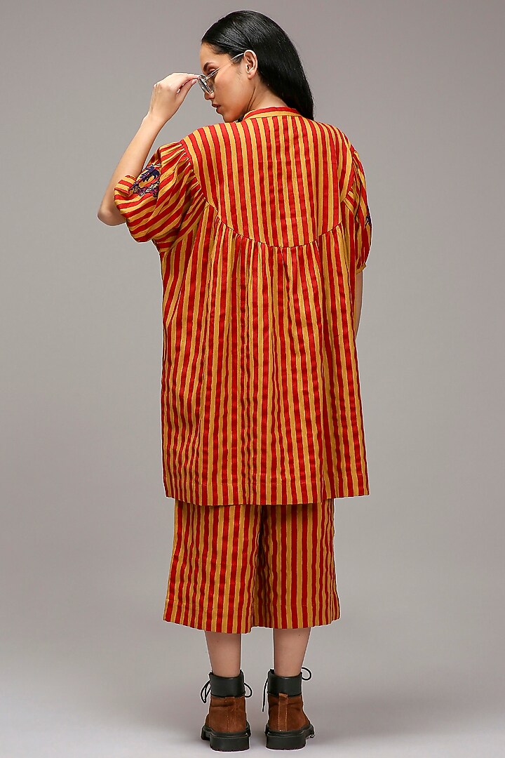 Tan Brown Handspun Cotton Stripe Printed Tunic Set by Mati at Pernia's Pop Up Shop
