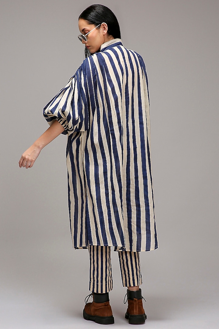 Off-White Handwoven Cotton Stripe Printed Tunic With Bralette by Mati at Pernia's Pop Up Shop