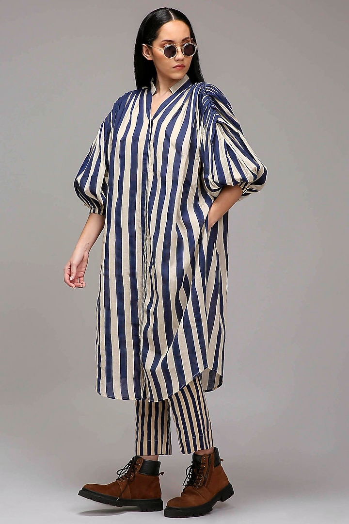 Off-White Handwoven Cotton Stripe Printed Tunic With Bralette by Mati at Pernia's Pop Up Shop