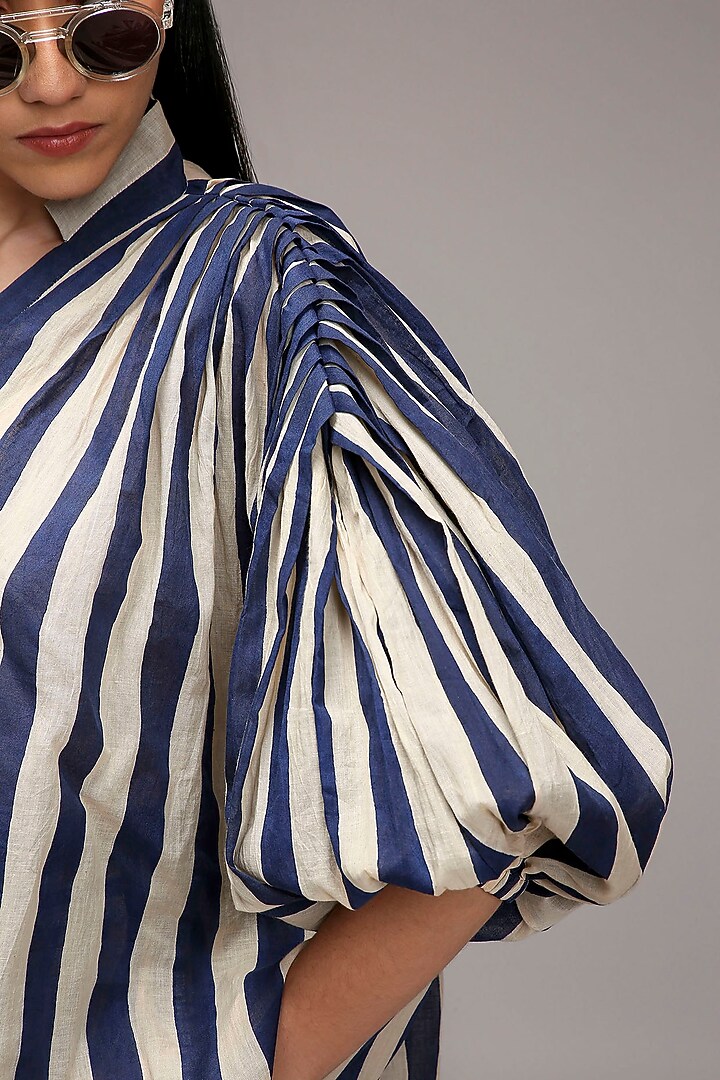 Off-White Handwoven Cotton Stripe Printed Tunic With Bralette by Mati at Pernia's Pop Up Shop