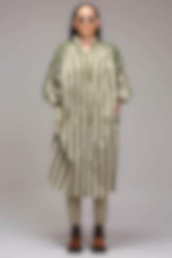 Off-White Handwoven Cotton Stripe Printed Tunic With Bralette by Mati at Pernia's Pop Up Shop