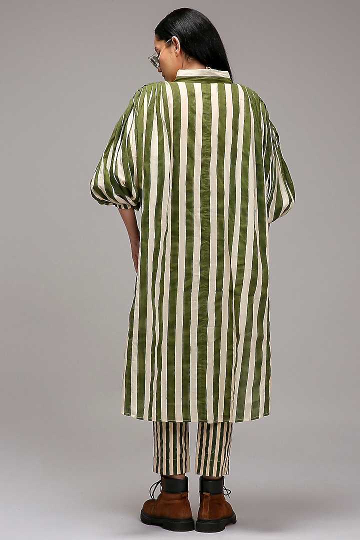 Off-White Handwoven Cotton Stripe Printed Tunic With Bralette by Mati at Pernia's Pop Up Shop