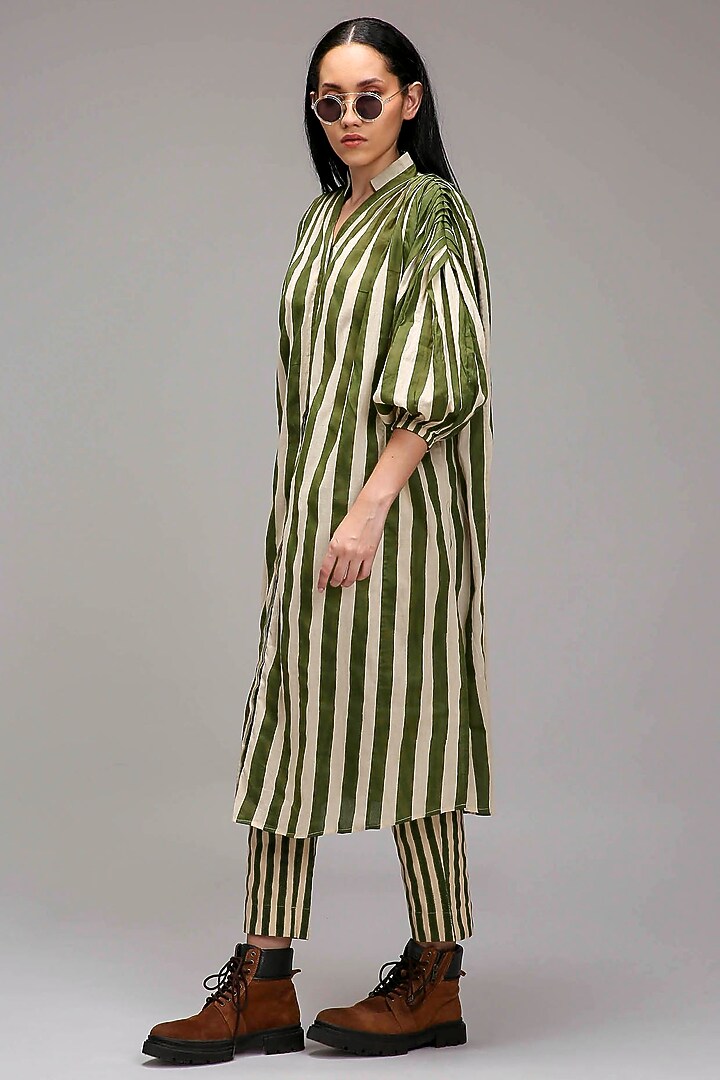 Off-White Handwoven Cotton Stripe Printed Tunic With Bralette by Mati at Pernia's Pop Up Shop