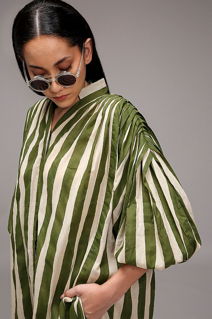 Off-White Handwoven Cotton Stripe Printed Tunic With Bralette by Mati at Pernia's Pop Up Shop
