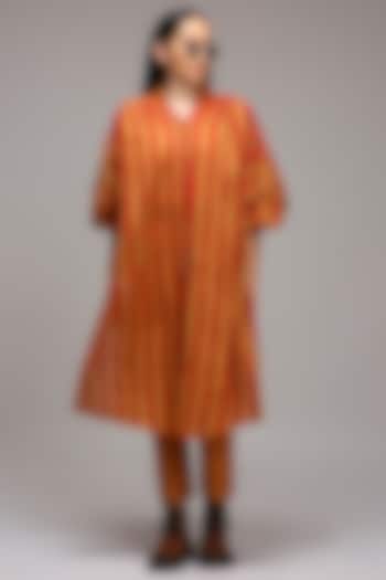 Tan Brown Handwoven Cotton Stripe Printed Tunic With Bralette by Mati at Pernia's Pop Up Shop
