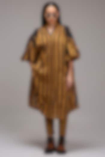 Tan Brown Handwoven Cotton Stripe Printed Tunic With Bralette by Mati at Pernia's Pop Up Shop