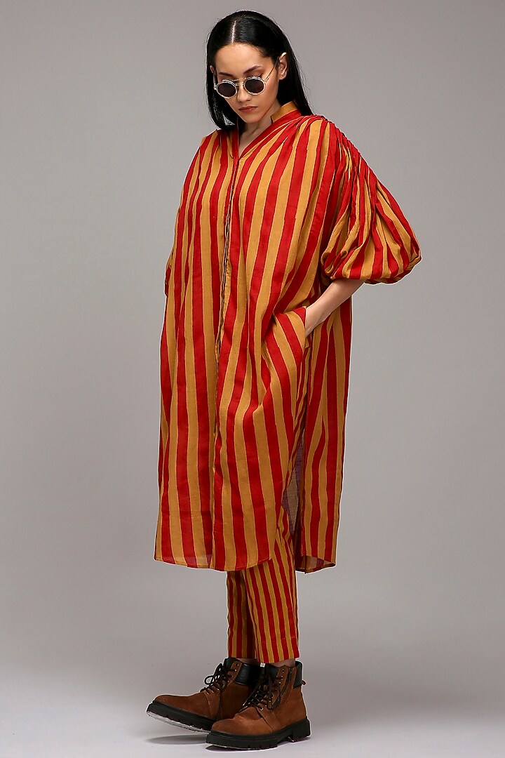 Tan Brown Handwoven Cotton Printed Pants by Mati at Pernia's Pop Up Shop