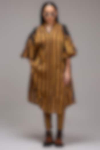 Tan Brown Handwoven Cotton Printed Pants by Mati at Pernia's Pop Up Shop