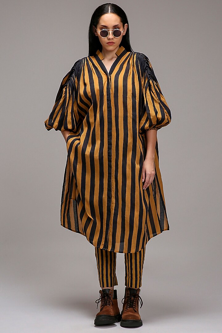 Tan Brown Handwoven Cotton Printed Pants by Mati at Pernia's Pop Up Shop